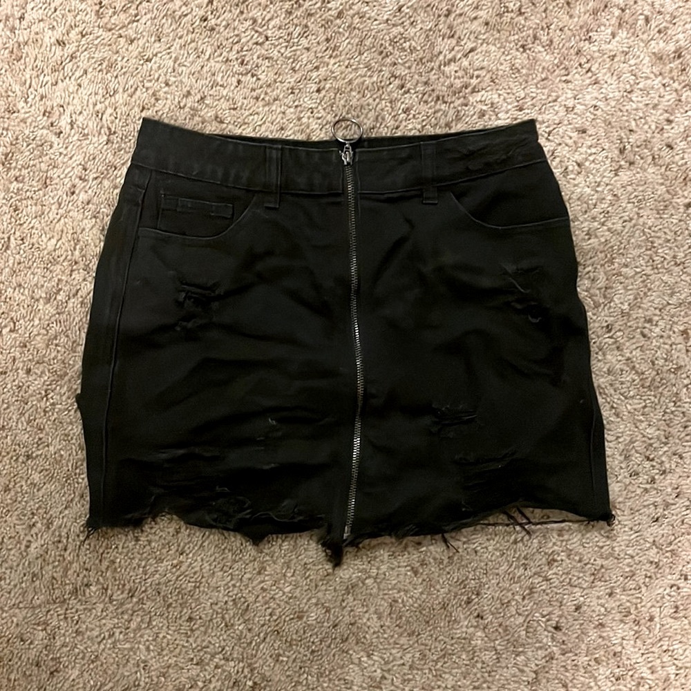 Black Distressed Denim Skirt